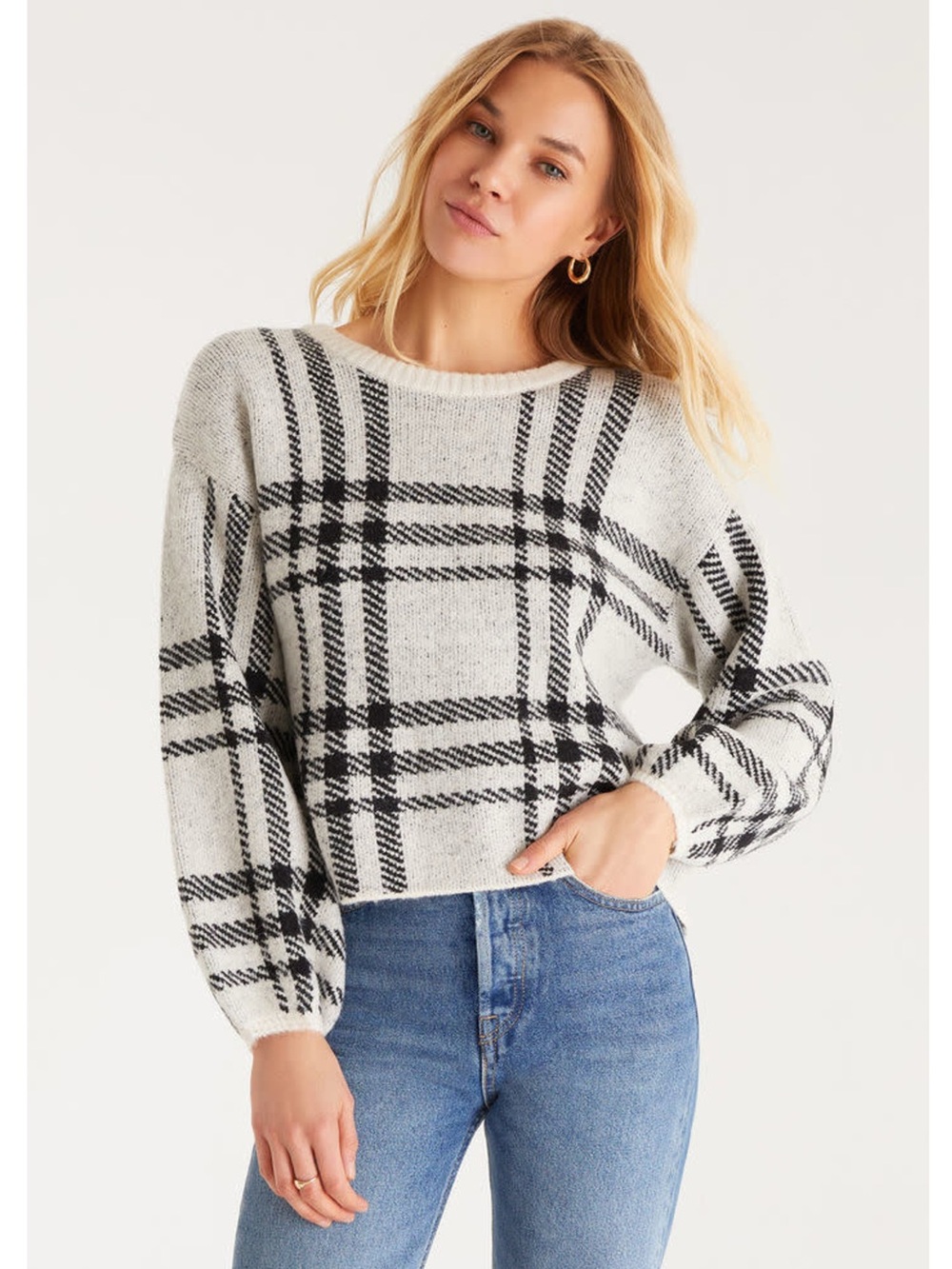Z Supply Solange Cream Black Houndstooth Sweater
